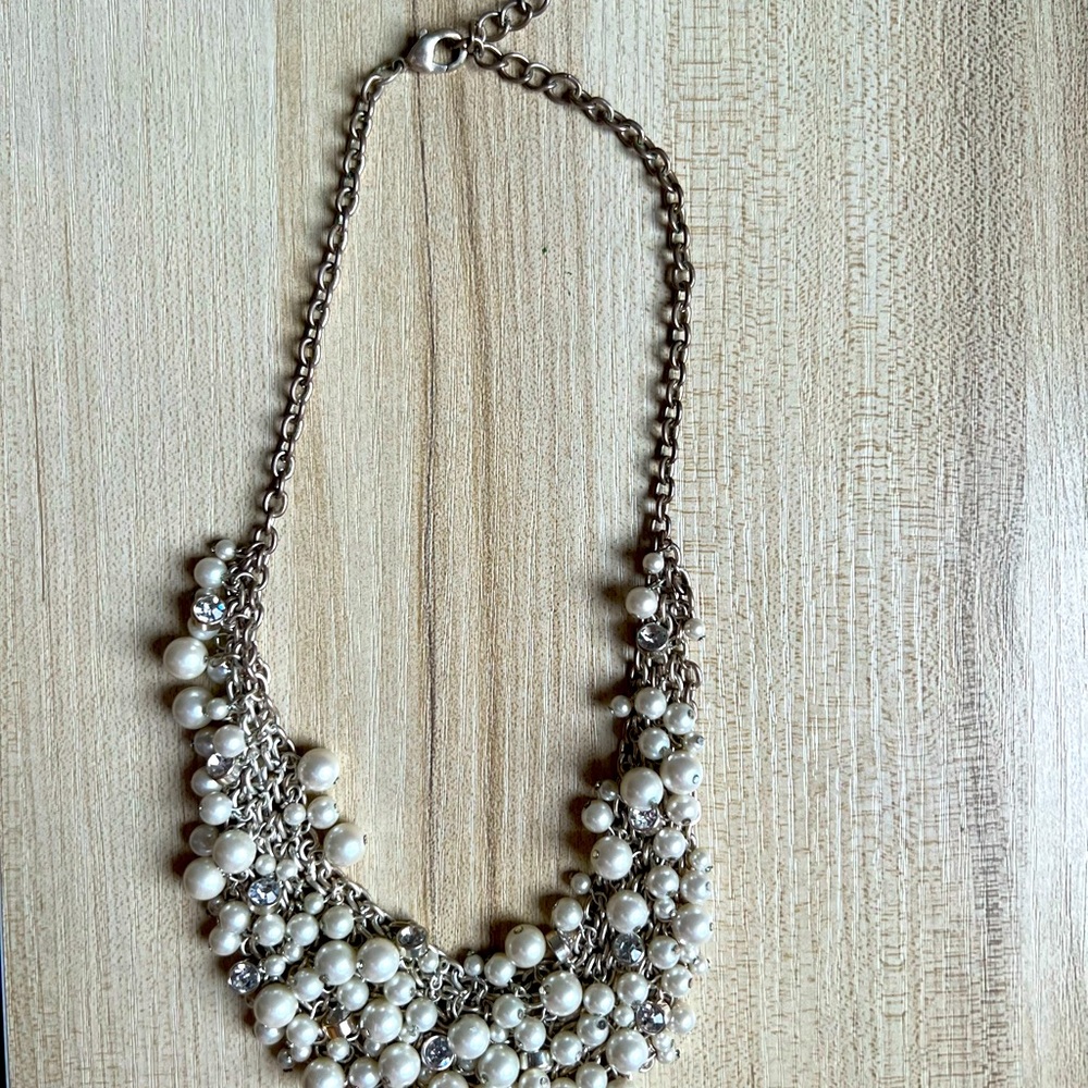 Silver Pearl And Rhinestone Statement Necklace - image 2